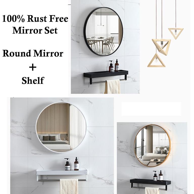 Bathroom Round Mirror With Shelf, Home Appliances, Kitchenware on Carousell