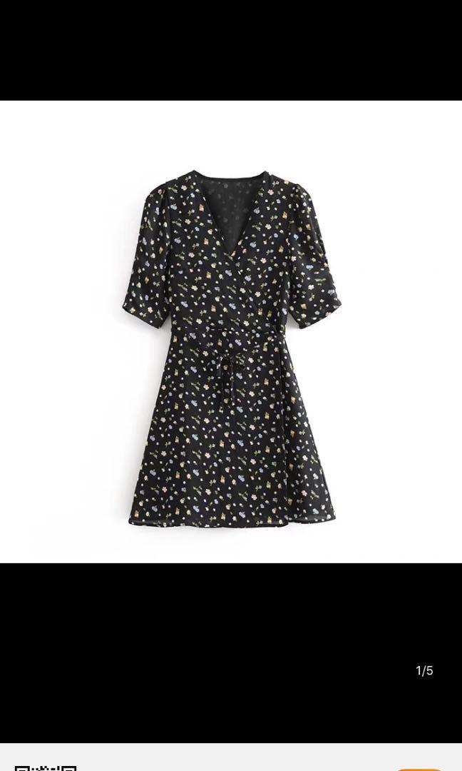 black and white floral wrap dress