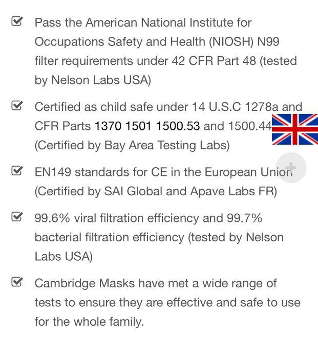 Reusable N99 (> N95) Cambridge masks, Health & Nutrition, Face Masks