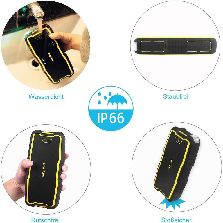 B. RoyPow J18 IP66 Portable Jump Starter Power bank 12V DC Power Pack, Car  Accessories, Accessories on Carousell