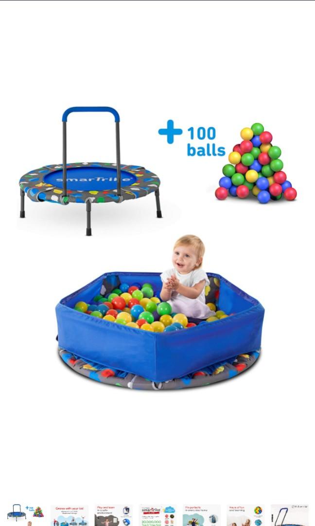 Smartrike Premium Deluxe Indoor Toddler Kids Children Child Trampoline With Handle Ball Pit With 100 Balls Included Foldable Kids Trampoline 1 6 Years Toys Games Others On Carousell