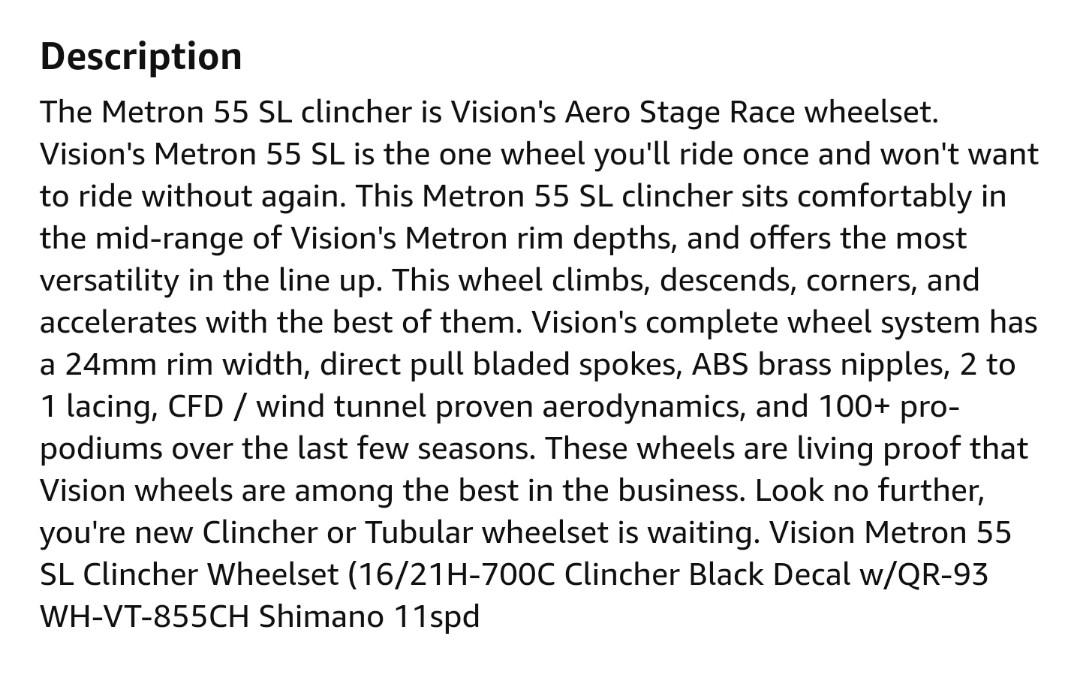 vision metron 55 sl clincher
