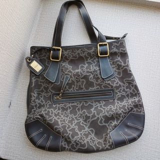 French TOUS Gray Subtle Pattern Canvas and Leather Saddle-shaped Handbag64214074441986110