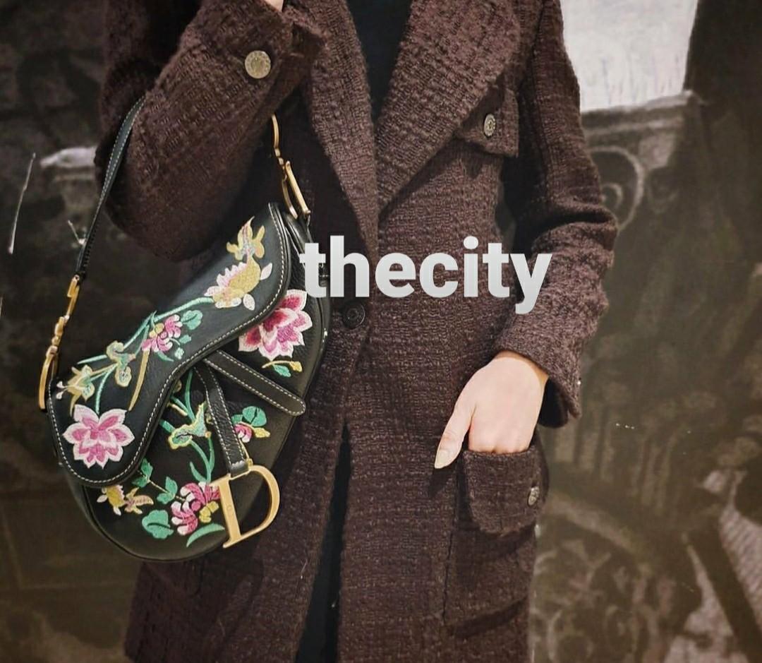 AUTHENTIC DIOR VINTAGE FLORAL EMBROIDERY BLACK LEATHER SADDLE BAG