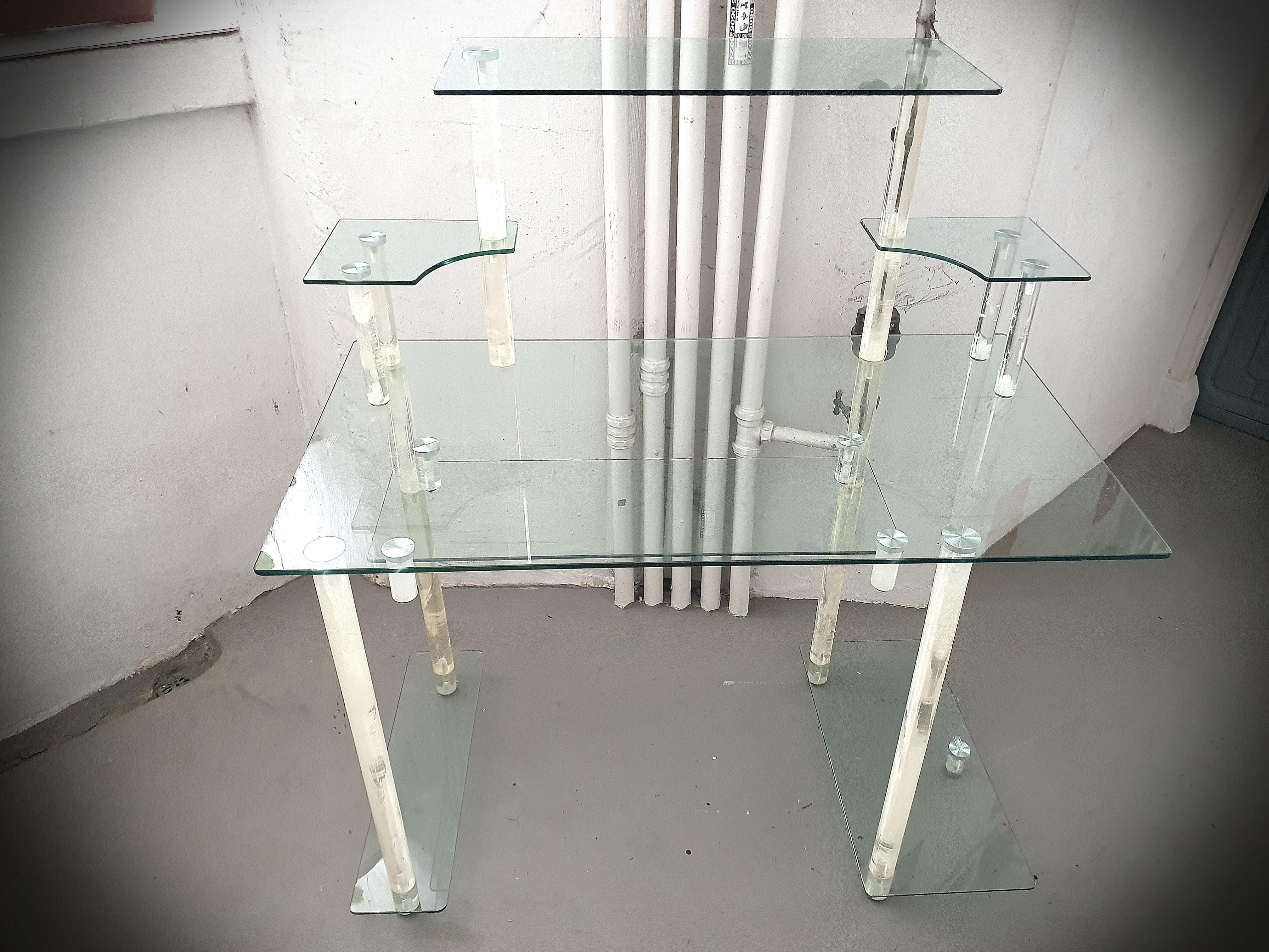 Multilayer glass computer table, Furniture & Home Living, Furniture