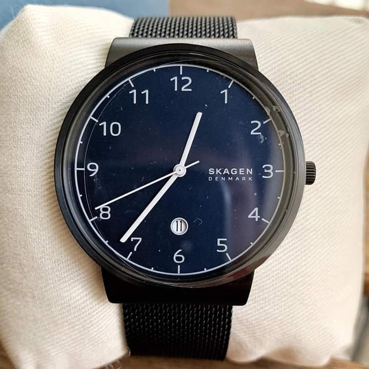 Orig Skagen Ancher SKW6566 Men s Blue Dial Leather Watch 40MM