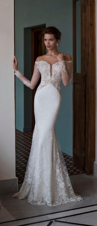 pre order white mermaid bodycon off shoulder long sleeve fishtail wedding bridal dress gown RB2051
