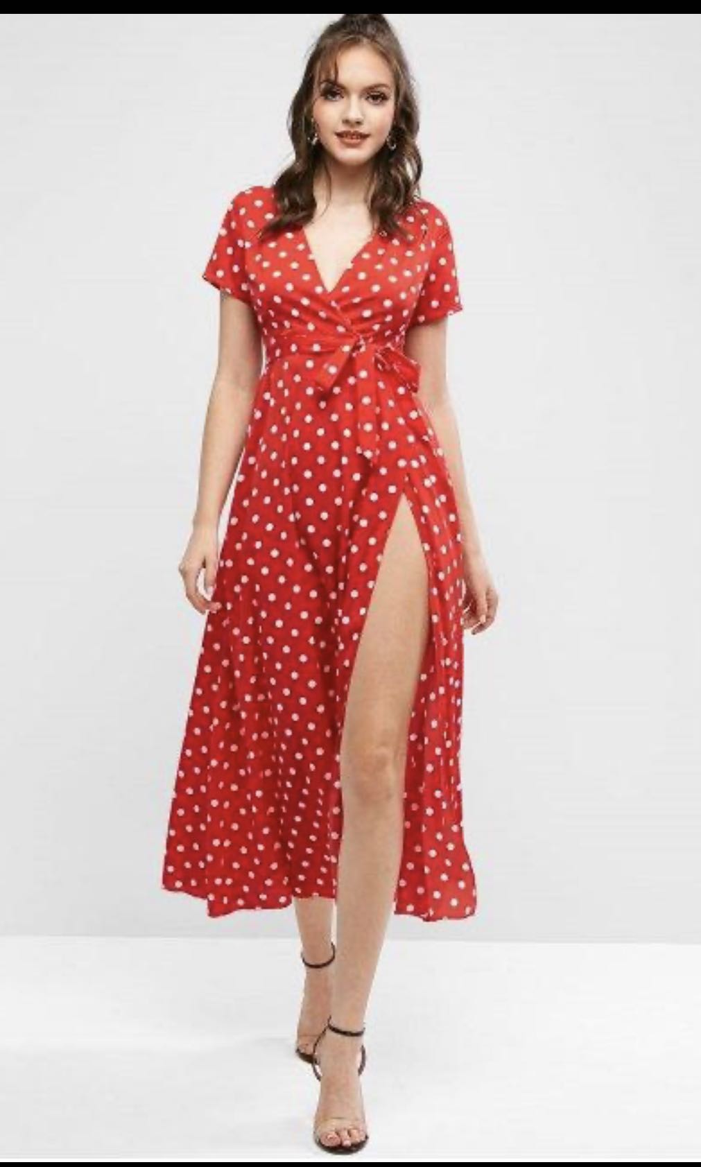 Red polka dot dress maxi discount