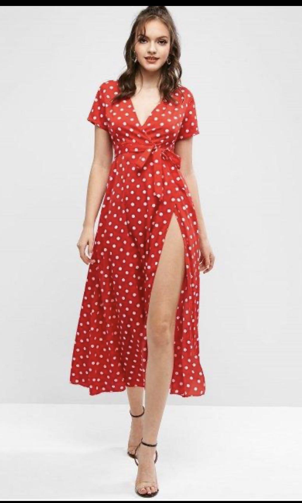 Red spotty maxi dress sale