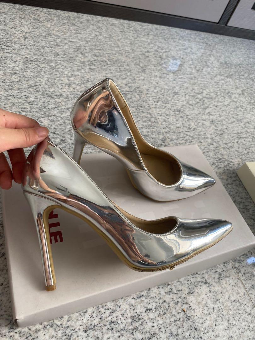 silver patent heels