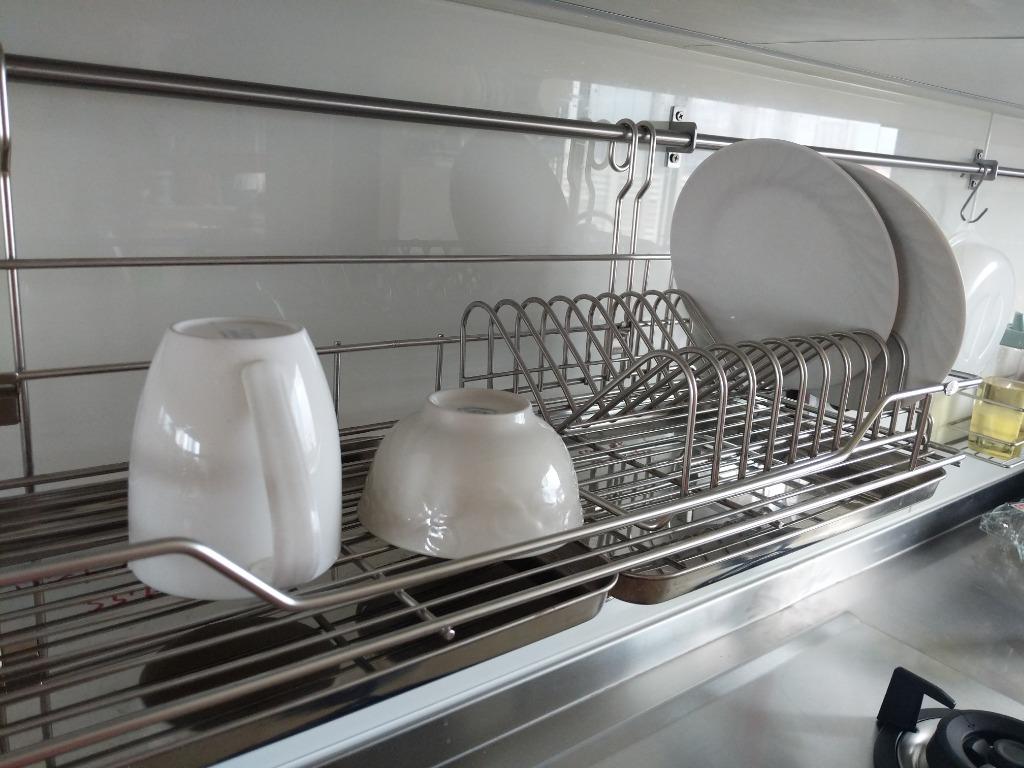 Stainless Steel Wall Mounted Dish Rack Almost New Furniture Home Decor Others On Carousell The rack can be wallmounted or installed as a free standing storage solution. stainless steel wall mounted dish rack