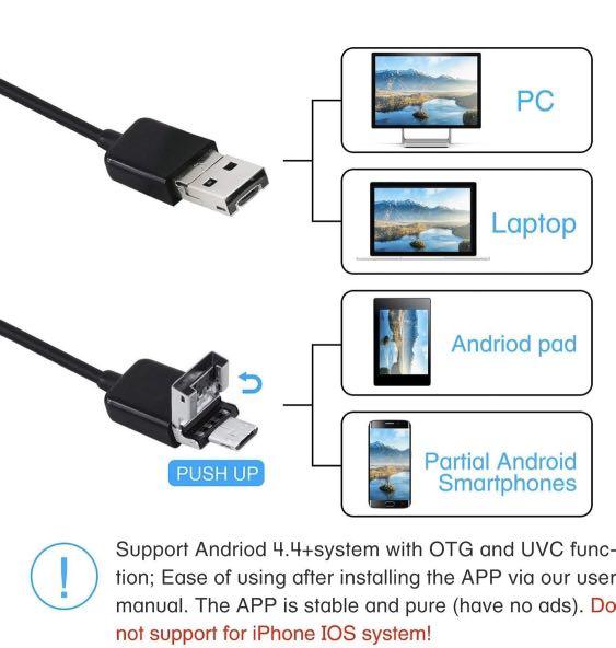 1080P Semi-Rigid USB Type-C Endoscope Inspection Camera for Android &  Windows US