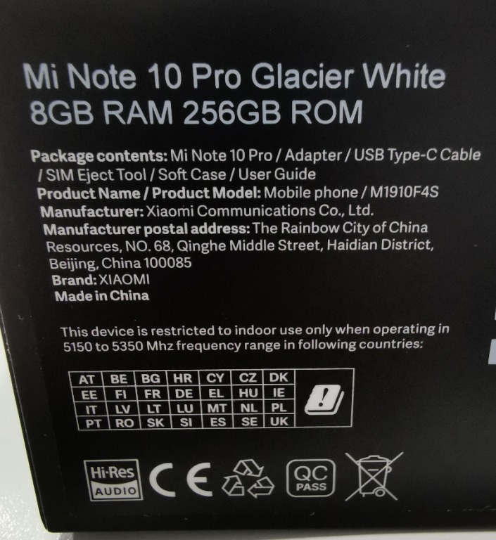 小米Xiaomi Note 10 Pro 白色行貨