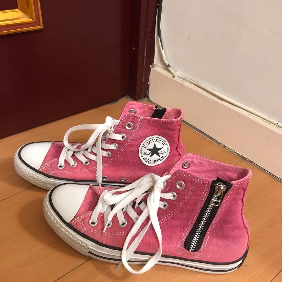 Converse 中筒帆布鞋高筒粉紅色帆布鞋拉鍊百搭時尚all Star 絕版 2020春夏 她的時尚 鞋子在旋轉拍賣