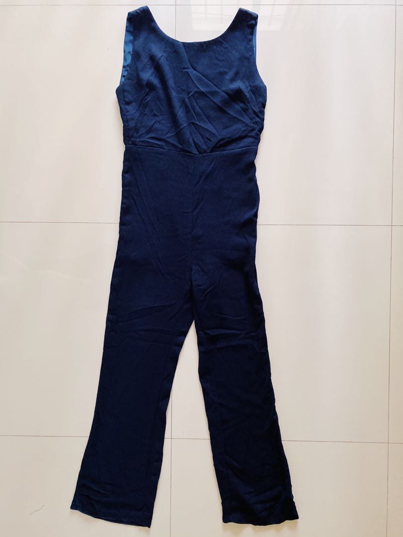 blue backless jumpsuit