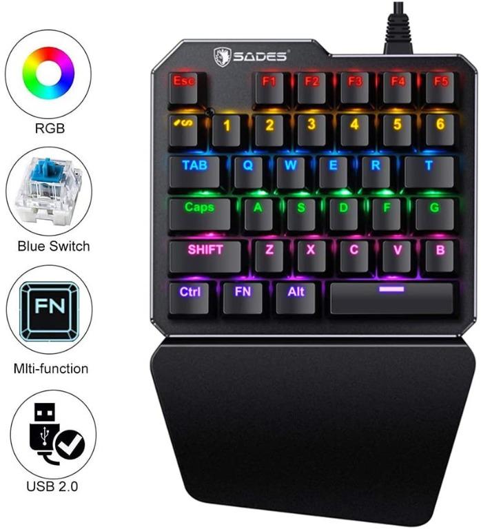  (Black Switch)One-Handed RGB Mechanical Gaming Keyboard SADES  Half Keyboard Gaming Keypad Small Gaming Keyboard for PUBG/Fps Games/LOL/APEX/CSGO/Rainbow  Six : Video Games