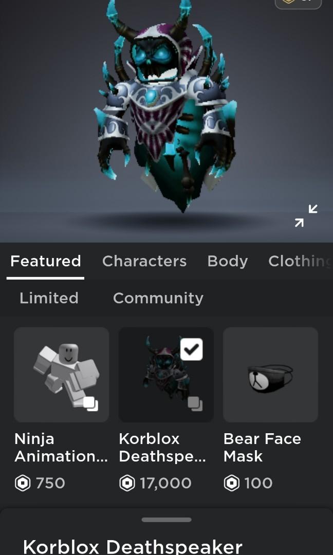 Roblox Account With Korblox Deathspeaker Purchased Has Other Stuff Purchased Premium Gamepasses Just 14 Accept Paynow - they changed the price of ninja animation 750 to 400 robux