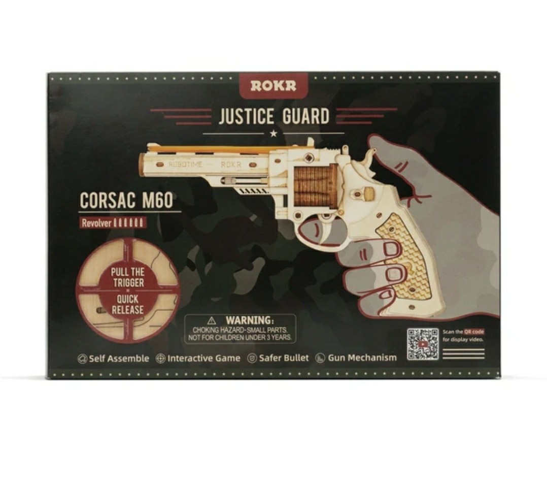 Wood Rubber Band Gun With Orange Safety Tip Wooden Toy