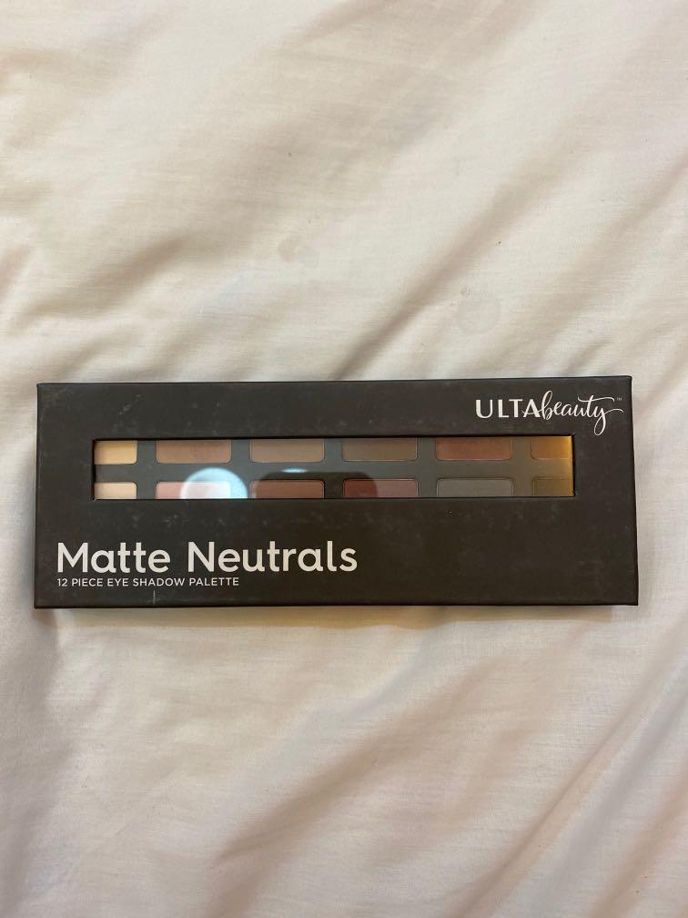Ulta Matte Neutrals 12 Piece Eyeshadow Palette (Category: Makeup) located in Muntinlupa City. Submitted by threesistahs (Listing ID 1001191030, Image 2). Description: barely used comes with a brush.