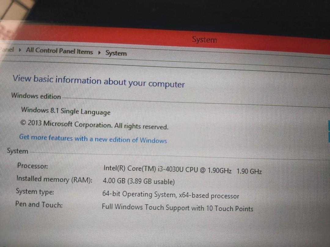 ASUS Core i3-4030U flip 365 Degree and Touch screen (Category: Laptops & Notebooks) located in Pateros City. Submitted by bodegasale (Listing ID 1001392628, Image 2). Description: 365 degree flip 100% smooth condition with charger and Unit good working condition RFS : may new laptip na 1st owner Windows 8 bought last 2013.