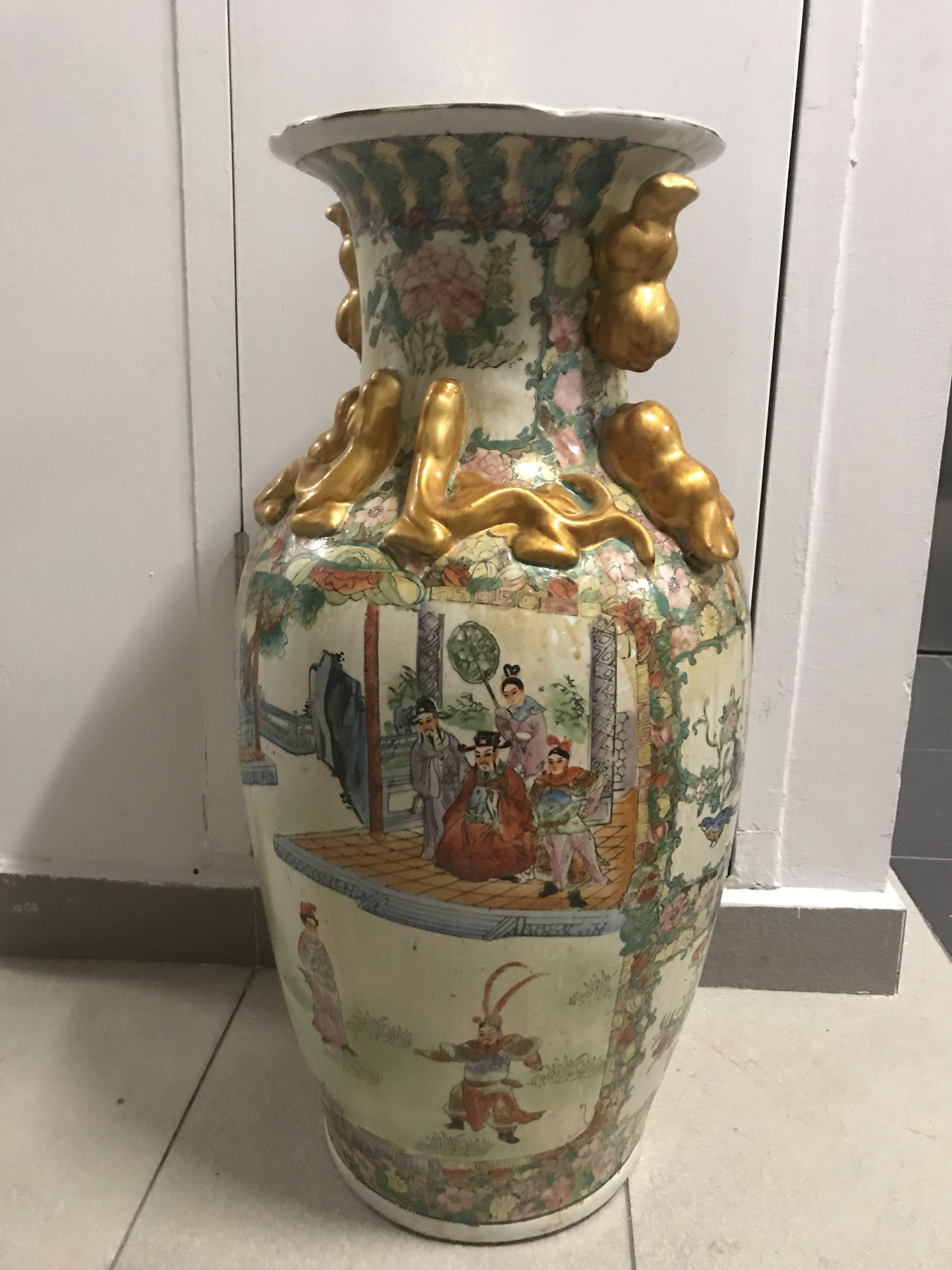 Authentic Antique Chinese Porcelain Vase SUPER HUGE Antique Chinese Vase with 3D Neck Design