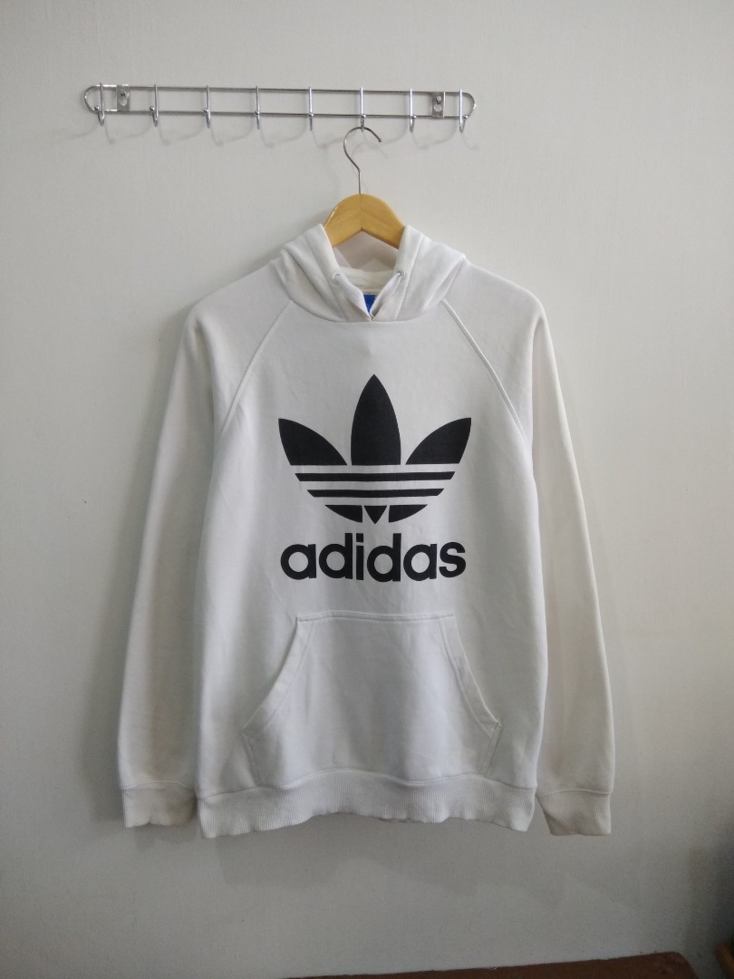 Hoodie Adidas Trefoil White Fesyen Pria Pakaian Baju Luaran di