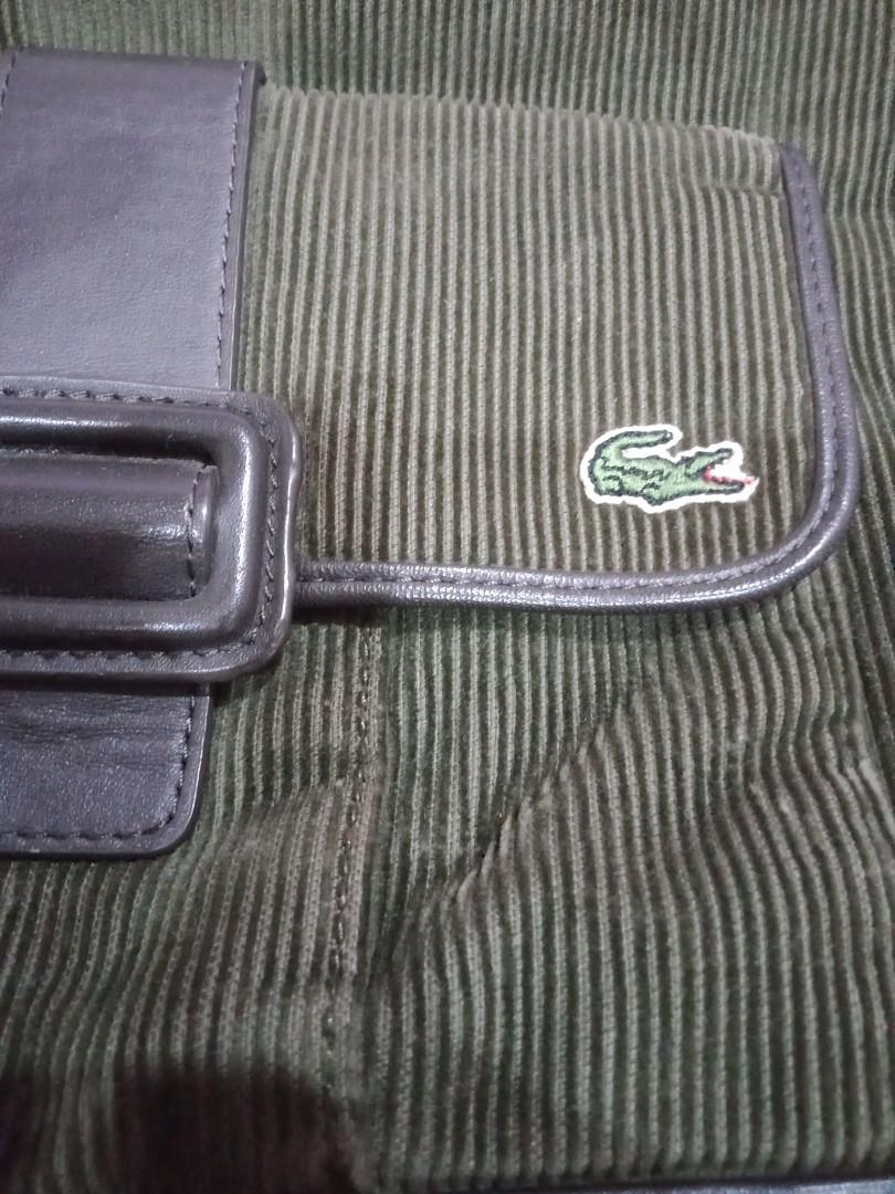 Lacoste Bag (corduroy) (Category: Cross-body Bags) located in Marikina City. Submitted by len_cat (Listing ID 1001287124, Image 2). Description: REPRICED! 500.00 Lacoste Corduroy Bag Moss green Needs cleaning inside Pls see last picture (handle)-nag mark sa pagkakasabit shipping c/o buyer.