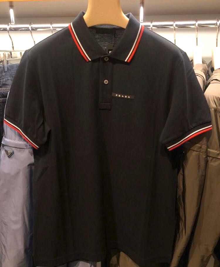 PRADA Mens Polo Shirt Black New Logo LARGE ON HAND, Men's Fashion, Tops ...