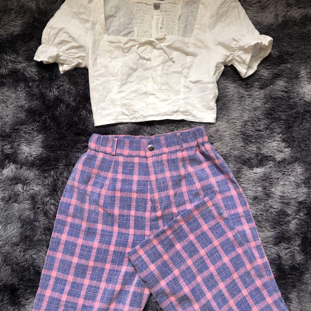 purple checkered pants