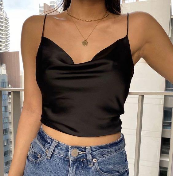 satin cowl neck crop top