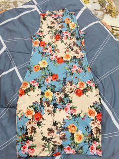 Cheongsam Neck Floral Bodycon Dress