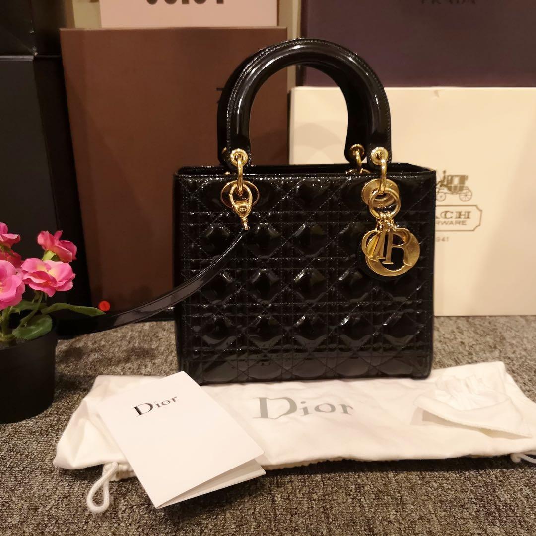 black patent lady dior bag