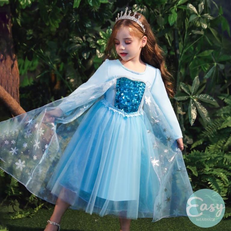Kids Girl Cute Elsa Frozen Dress Cosplay Costume Princess Anna Party Dress Ths01