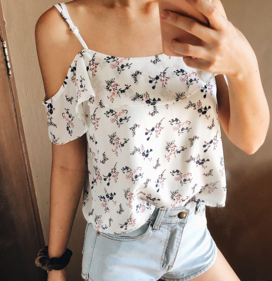 floral cold shoulder blouse