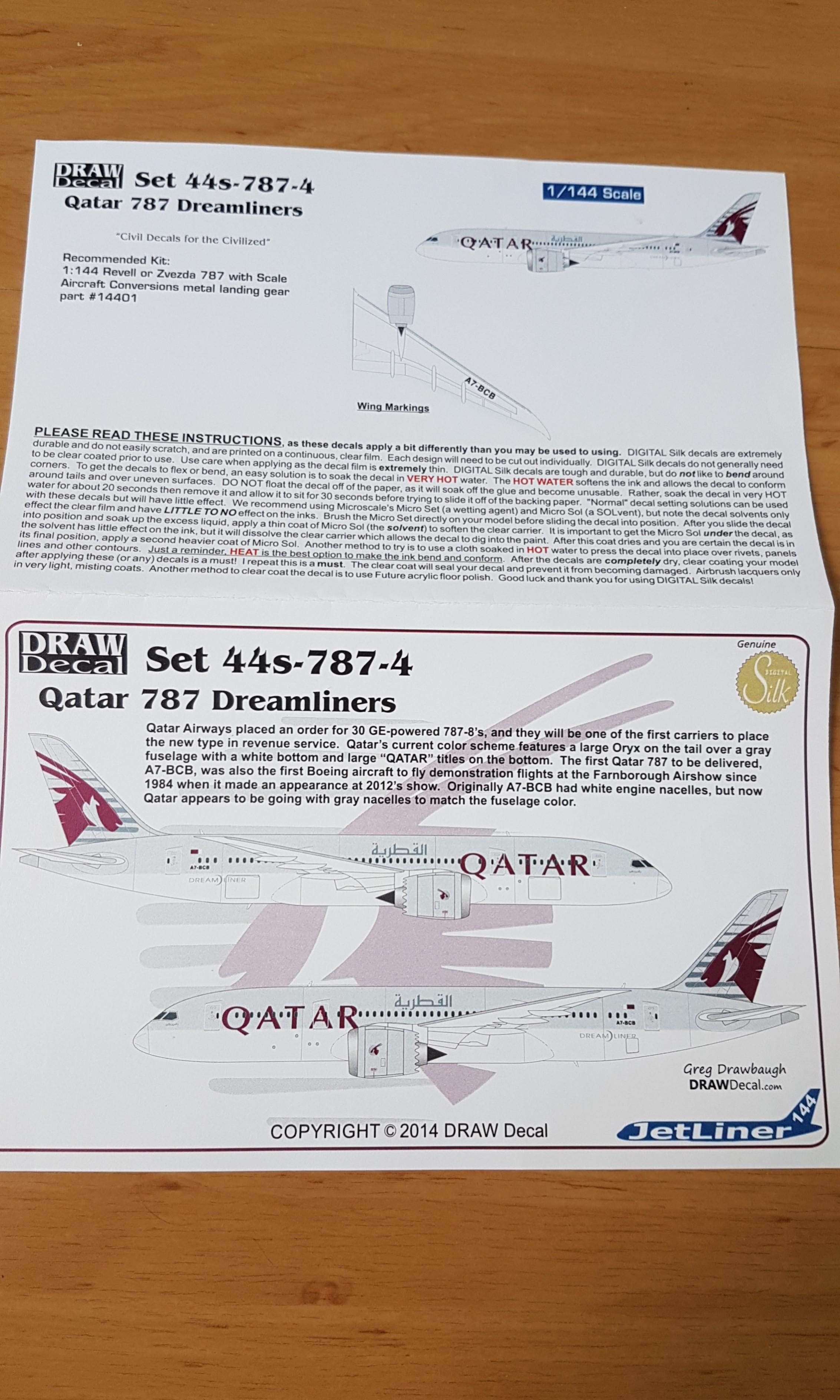 Qatar Airways decals for Boeing 787-8, Hobbies & Toys, Toys & Games on ...