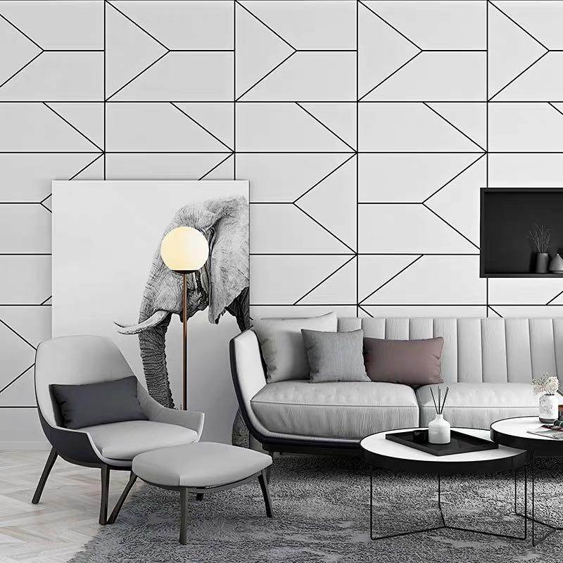 Wallpaper Black Line And White Color Style For Bedroom Hall
