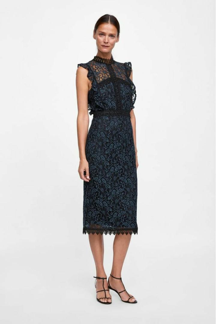 slim fit dress slacks Zara Green Lace Knee Length Dress | Gently Used