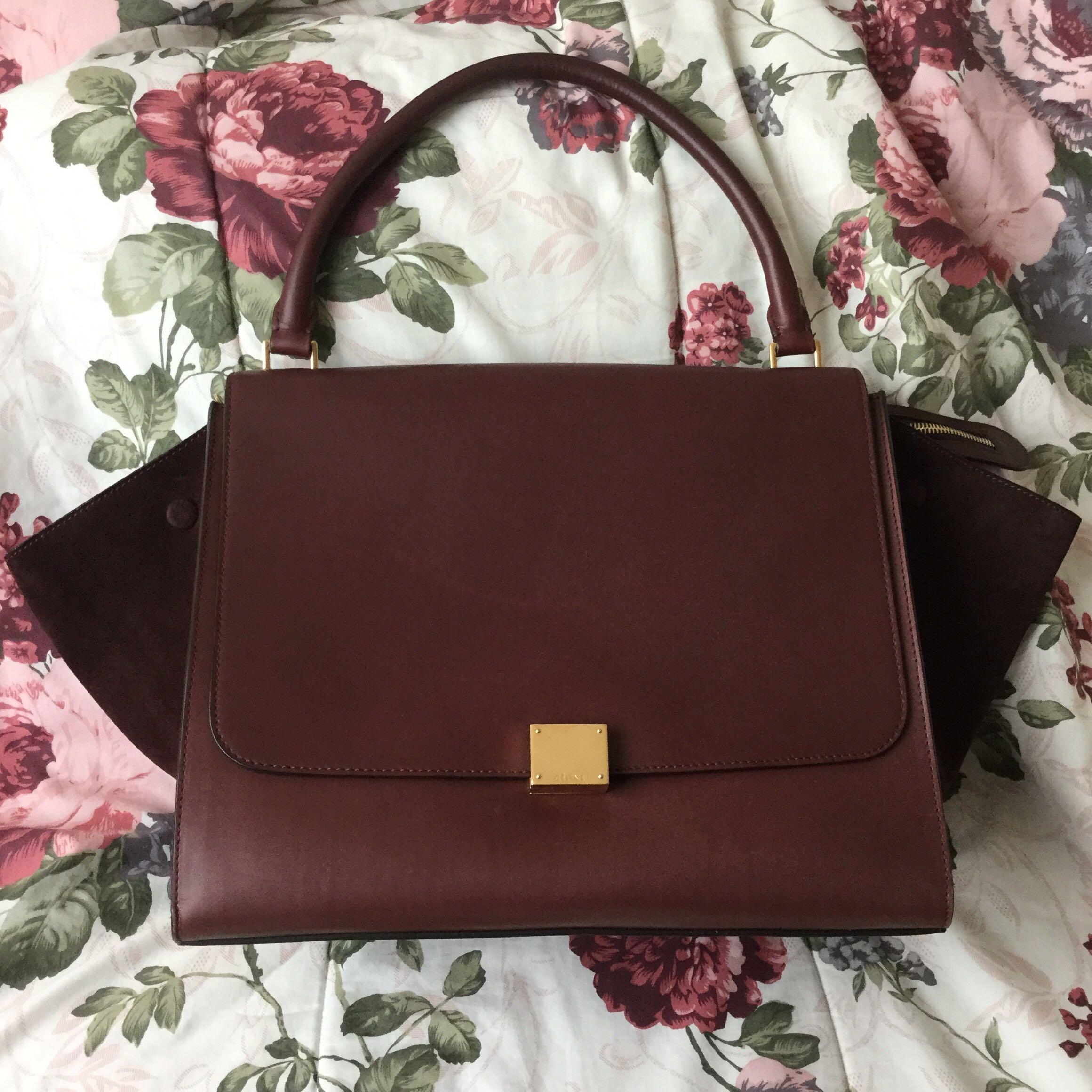 Auth CELINE Trapeze Large Burgundy