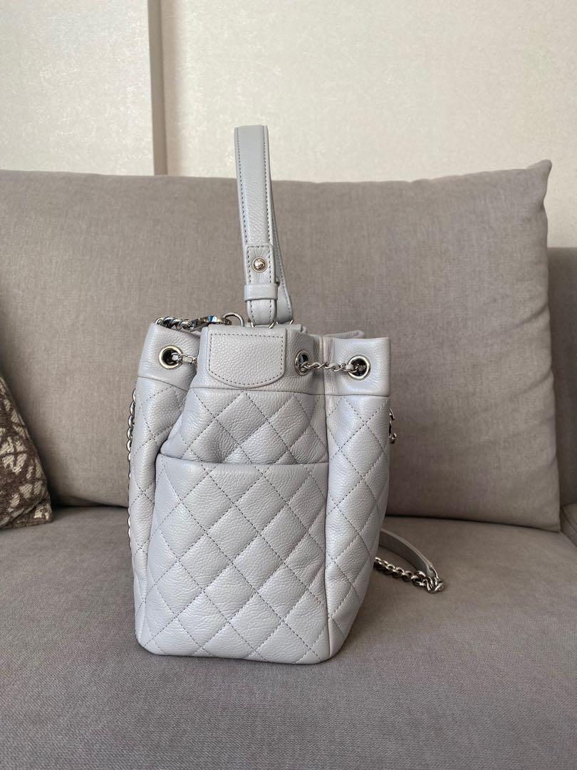 Chanel 19k light grey bucket bag caviar shw 28