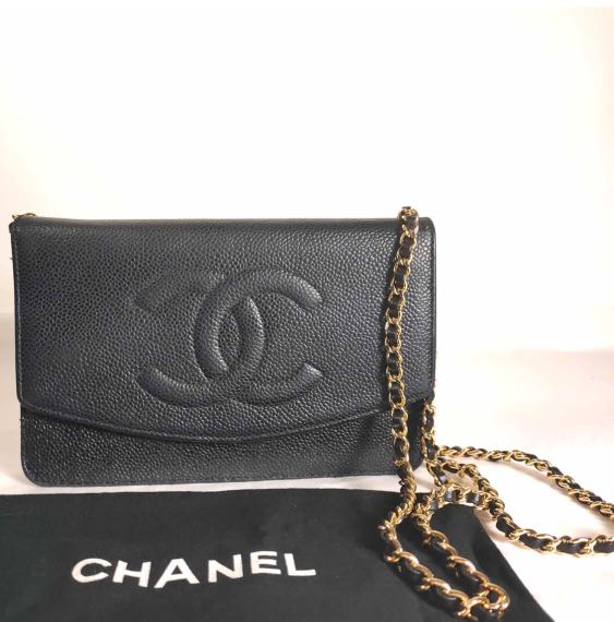 Chanel Black Caviar CC Logo Timeless Wallet on Chain WOC