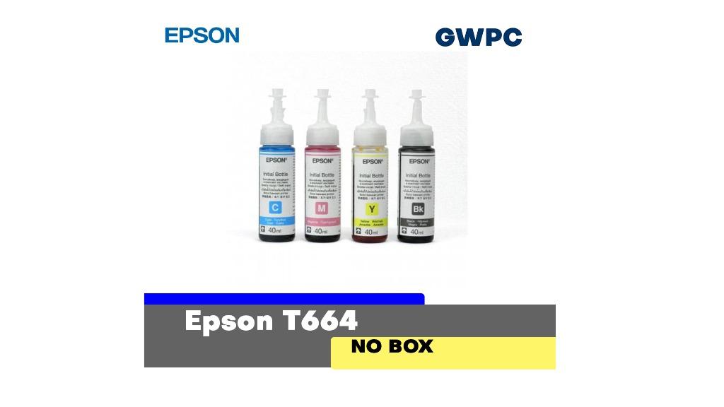 Epson T664 40ml SET Original ink - bundle 664 (Category: Printers, Scanners & Copiers) located in Manila. Submitted by gwcomputers (Listing ID 1000014865, Image 1). Description: 40ml Sealed 1 set - Black Cyan Magenta Yellow T6641 Black T6642 Cyan T6643 Magenta T6644 Yellow.
