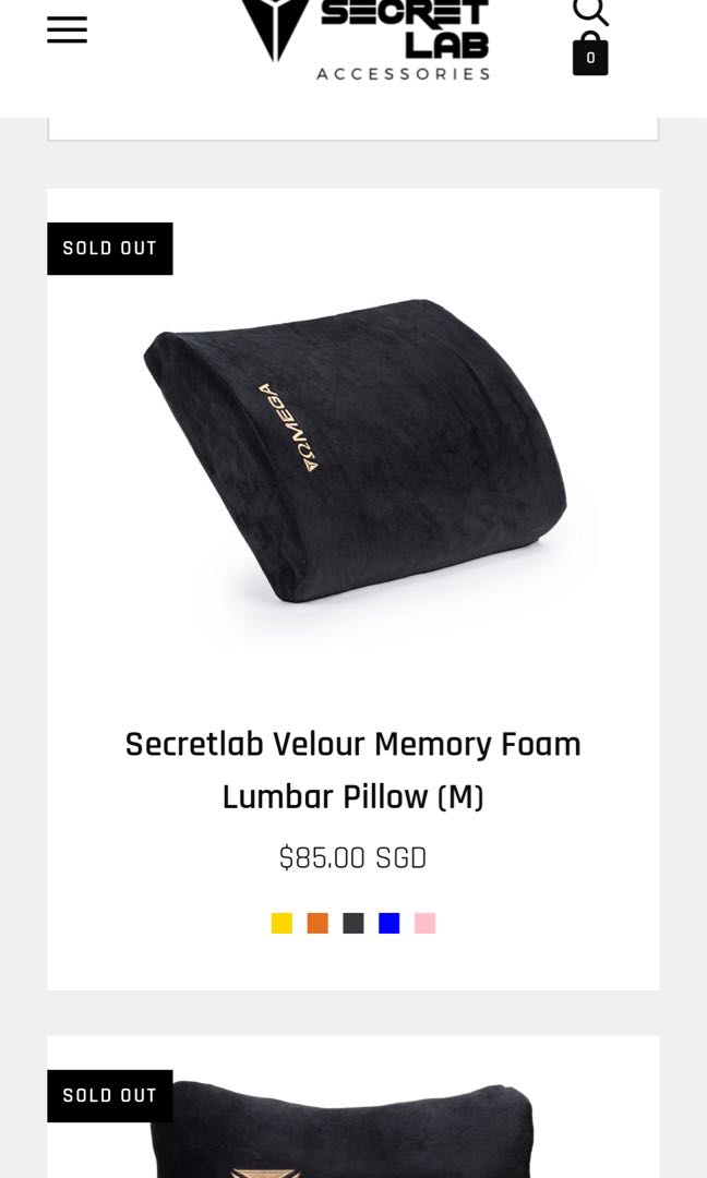 Secretlab velour memory 2025 foam lumbar pillow