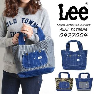 日本 LEE 深藍色牛仔布拼藍白直幼間 手挽袋64225028646530110