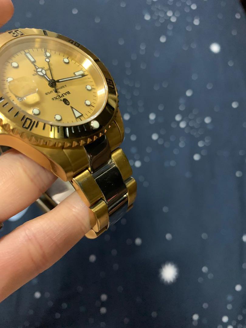 A Bathing Ape Tiger Camo Type 1 Bapex Bape 金錶手錶黑金錶金色8成新 名牌精品 精品手錶在旋轉拍賣
