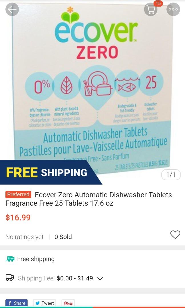 Ecover Zero Automatic Dishwasher Tablets Fragrance Free 25 Tablets 17.6