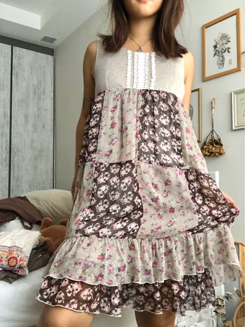 Brown patchwork dress clearance
