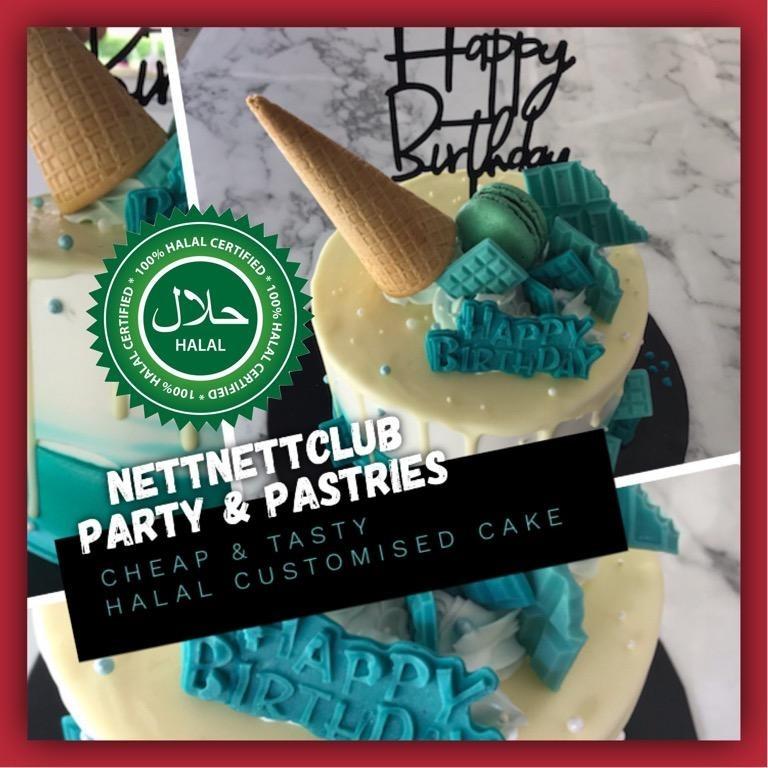 Halal Blue Cone Drip Theme Birthday Cake with Topper / Baby Shower