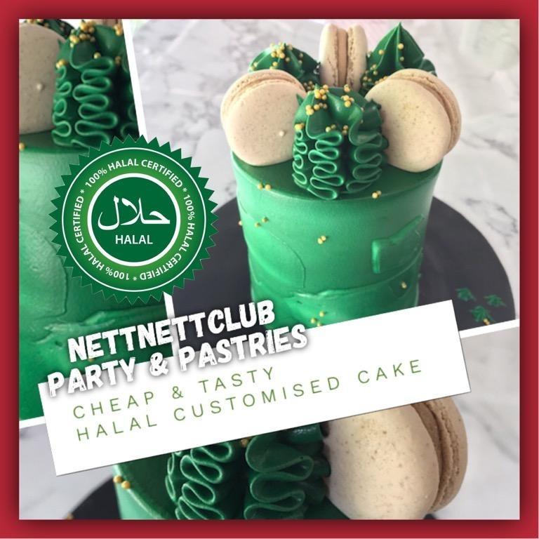 Halal Green Theme Macaron Birthday Cake with Topper / Baby Shower