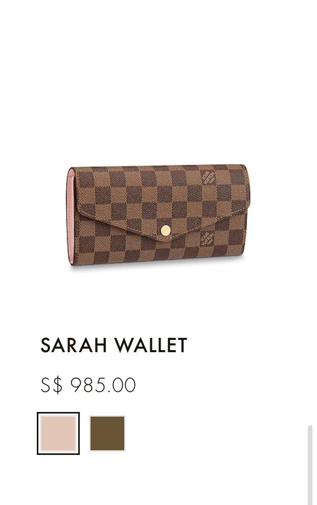 Louis Vuitton Damier Ebene Sarah Wallet Rose Balerine Interior