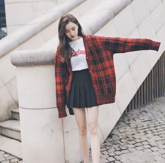 Red plaid hotsell sweater womens